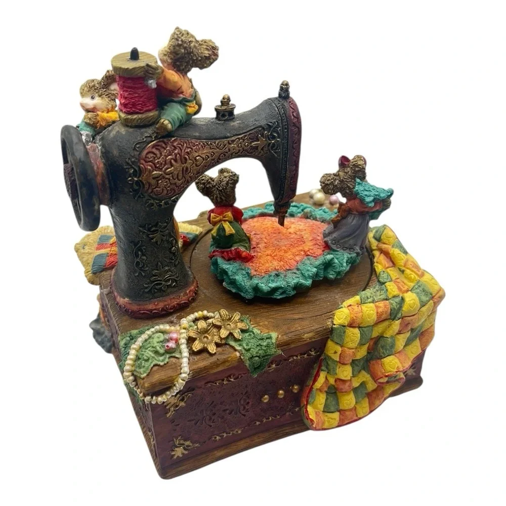 Vintage Motion Music Box Mice On Sewing Machine Plays 